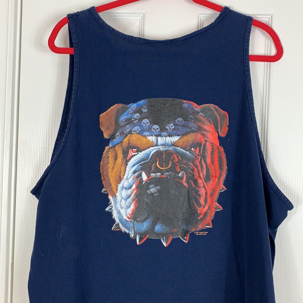 Navy blue men’s tank top/bulldog on back 2/3XL